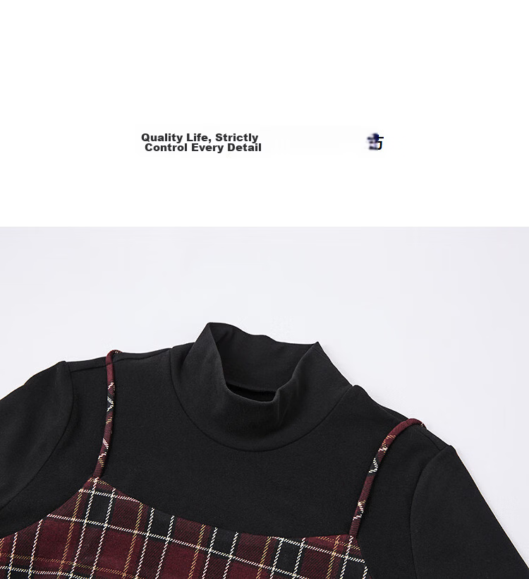 Demana [Smart Academy] Winter Retro Plaid Stand Collar Splicing Design A-Line Petite Women's Dress 12