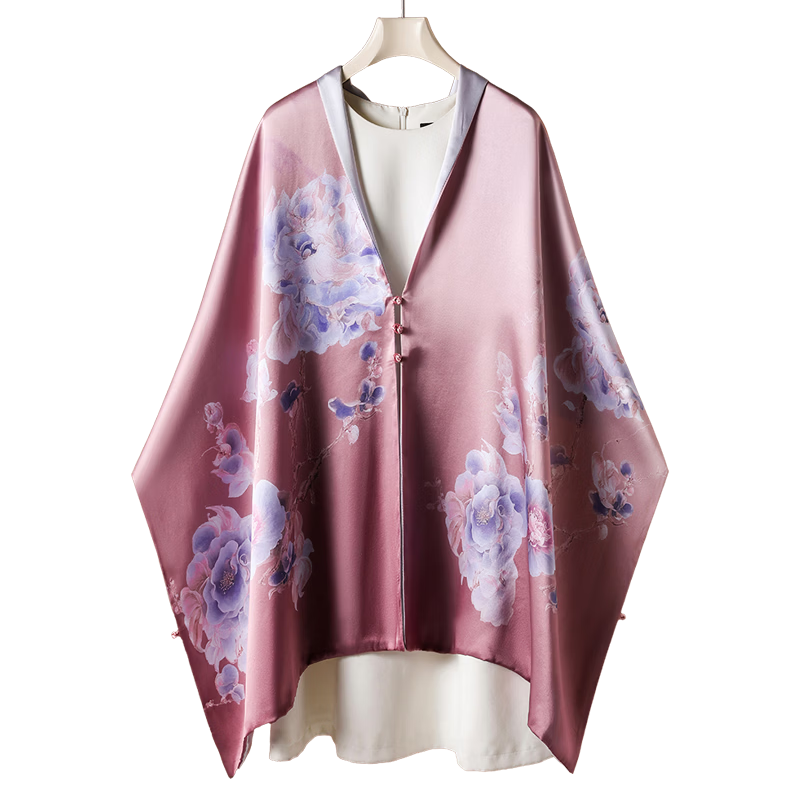 Hangsilu Silk Scarf for Women, Double-Layer Large Size Shawl with Clasp, Birthday Gift, Holiday Present for Mom And Elders