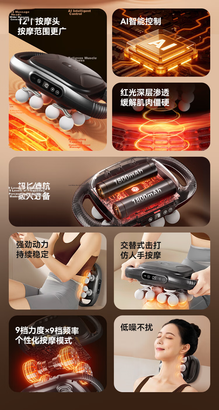 JD Jingzao Multi-Head Fascia Gun Arm and Calf Massager Neck Waist Back Full Body Muscle Massager Leg Multifunctional Birthday Gift for Elders and Partners 2