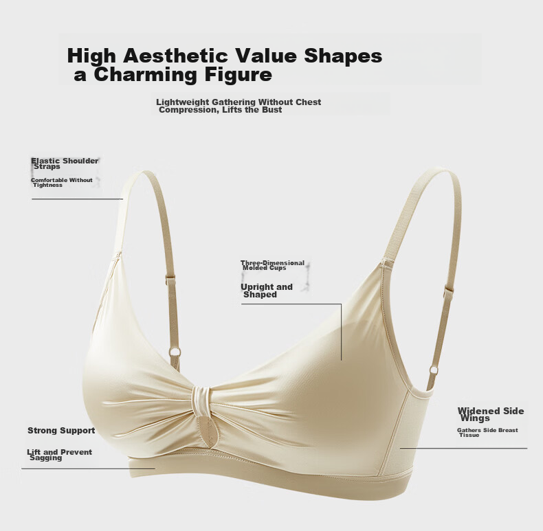 GUJIN Mulberry Silk Women's Lingerie Small Bust Push-Up Lift Side Support Wireless Anti-Sagging New Bra White 3