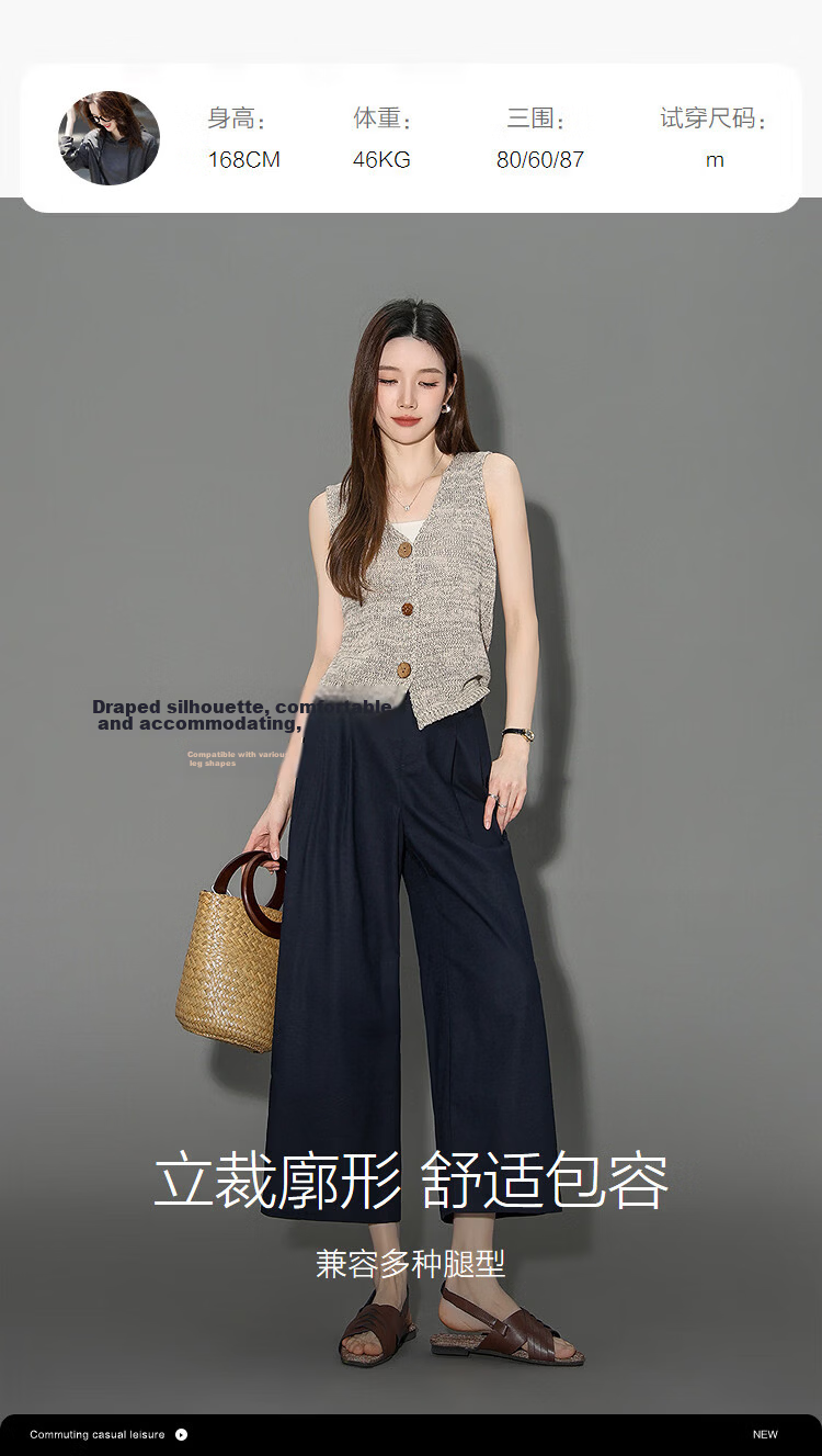 Demana [with Flax Cloud Oxygen Cotton] Summer Lightweight Breathable Straight-Leg Cropped Pants Slim Fit Petite Casual Pants for Women Premium 9