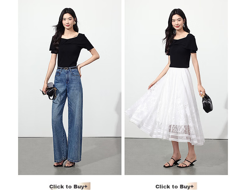 Yixiang Liying Black Off-Shoulder Knit Top Women New Short Sleeve Square Neck Blouse Lanye Black 160/84A/M 16