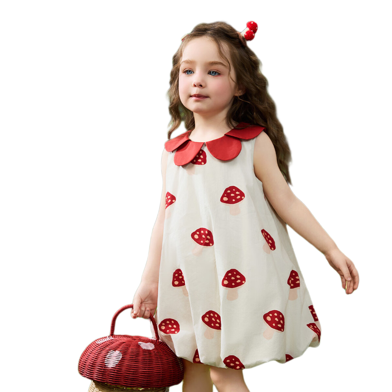 ASK JUNIOR Children's Summer Dress, Toddler Petal Collar Vacation Dress, Girls' Flower Bud Princess Dress