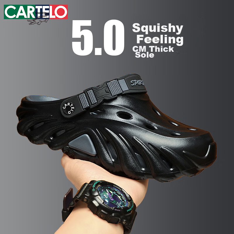 CARTELO Men's Summer Sandals Dual-Use Breathable Beach Clogs Soft Sole Cushioned Closed-Toe Slippers