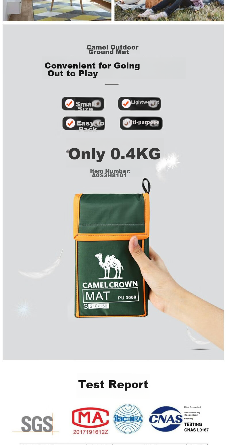 CAMEL Outdoor Ground Mat Tent Camping Pad, Thickened Waterproof Wear-Resistant Picnic Mat, Moisture-Proof Floor Mat A0S3H8103 Army Gree 5
