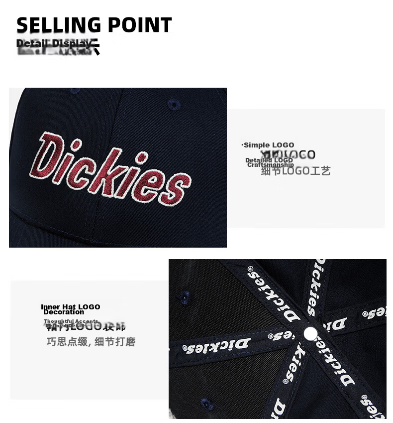 Dickies Vintage Hard Top Baseball Cap Unisex Adjustable Velcro Duckbill Hat Navy Blue Outdoor Sunshade Cap 4