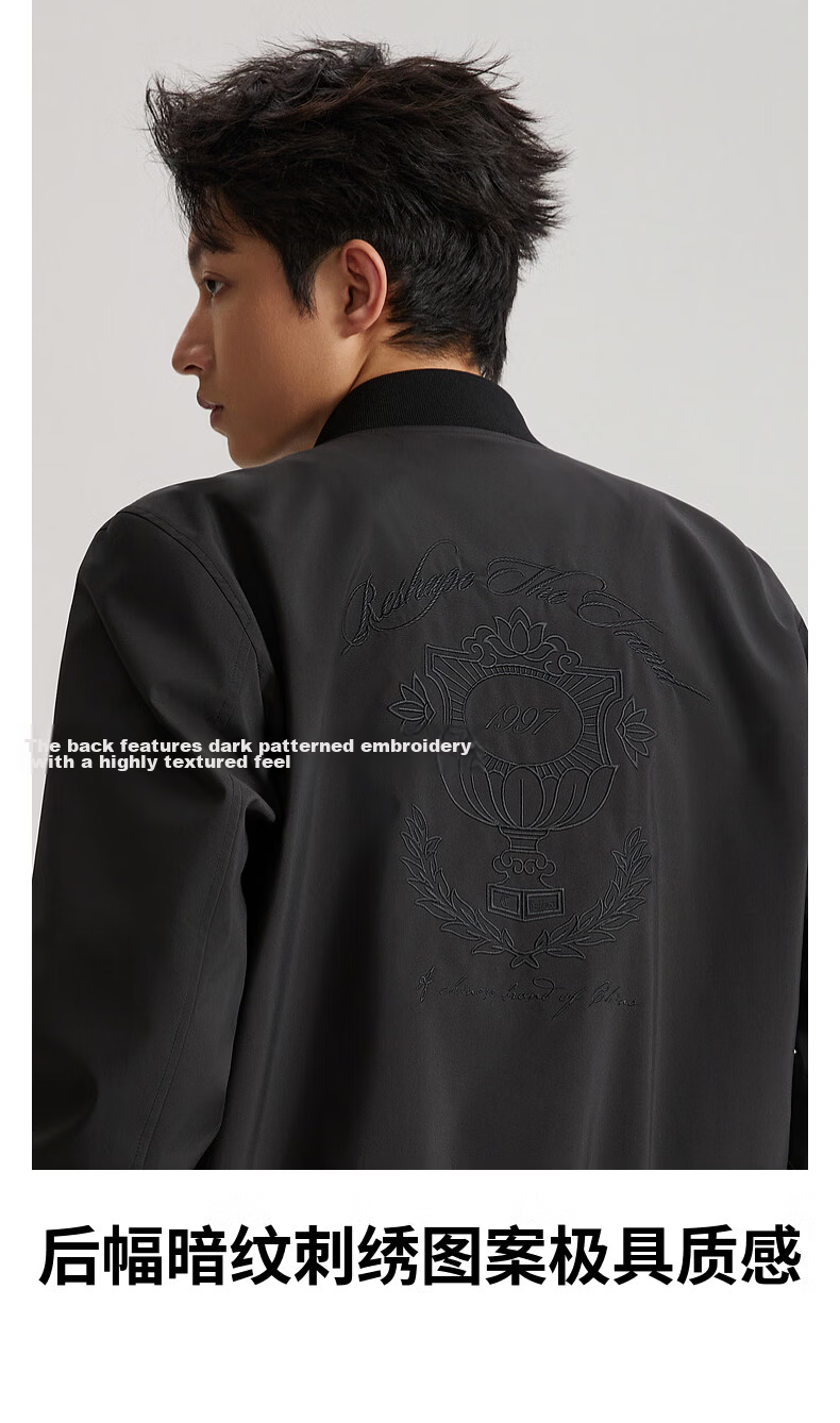 CABBEEN Heavy Embroidered + Three-Proof Baseball Collar Jacket Men Plant Pattern Design 2026 Spring Stretch Durable Coat 4