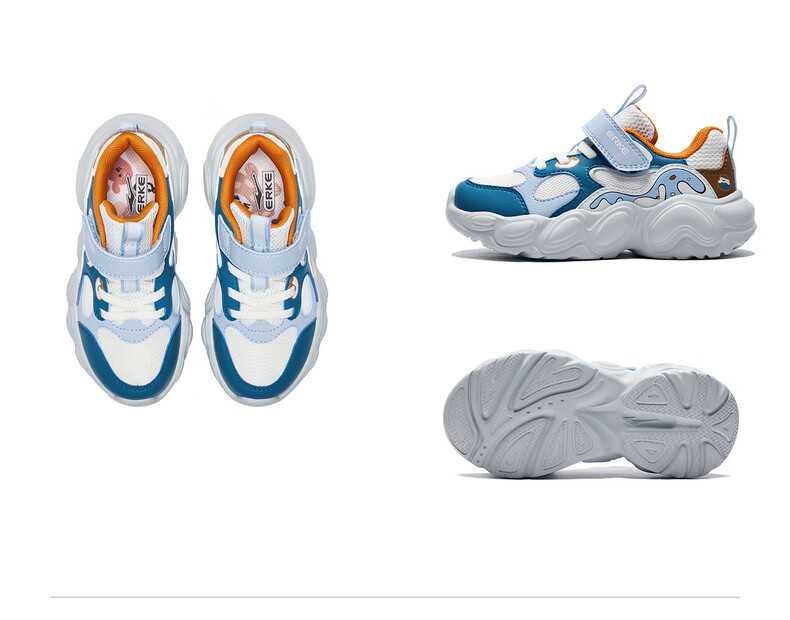 ERKE Kids Boys Casual Shoes Lightweight Breathable Toddler Sports Shoes Microcrystal White/Atlantic Blue/Washing Blue Size 26 40