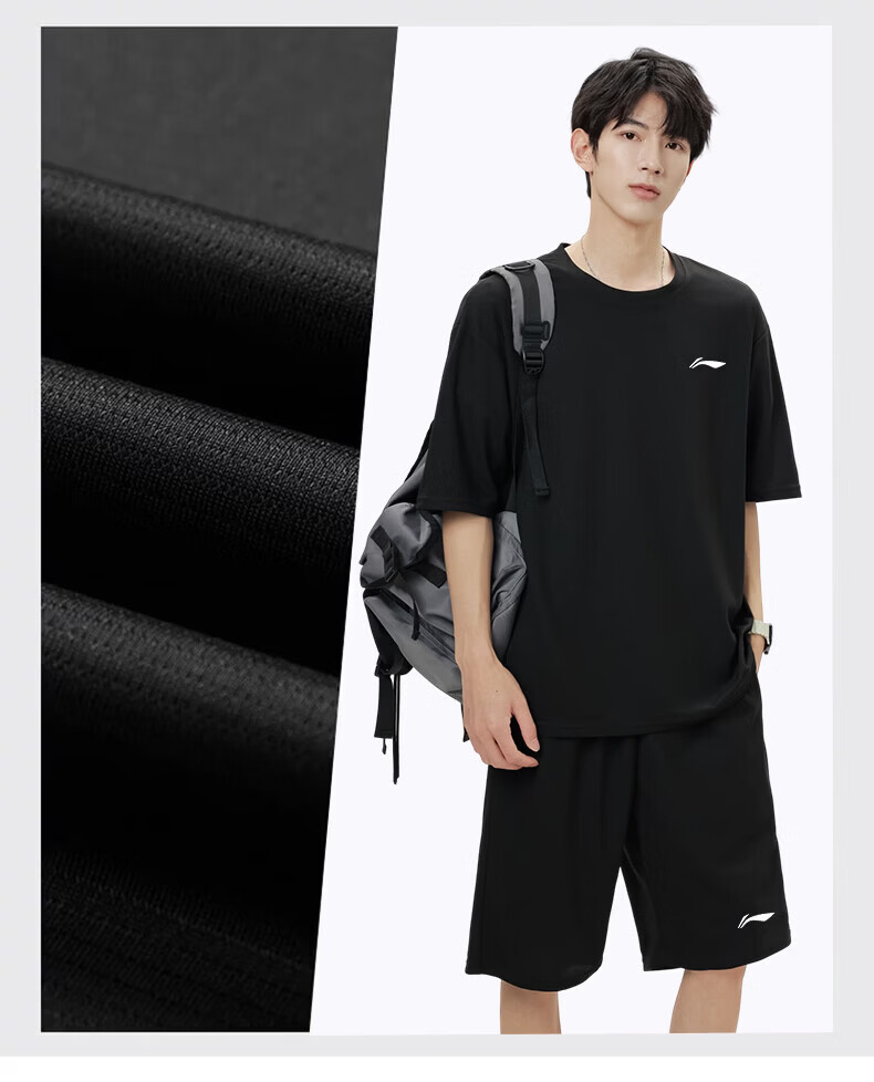 Li-Ning Men's Running Sports Set Quick-Dry Ice Silk Short Sleeve and Shorts Summer New Badminton Basketball Fitness Training Suit 5
