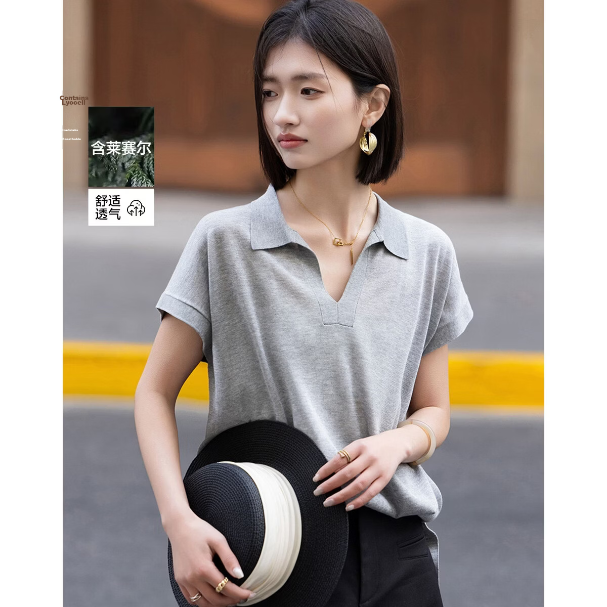 Demana [Breathable Tencel] Summer Lightweight Office Polo Collar Loose Slimming Concealing Knit Sweater for Women Premium Feel