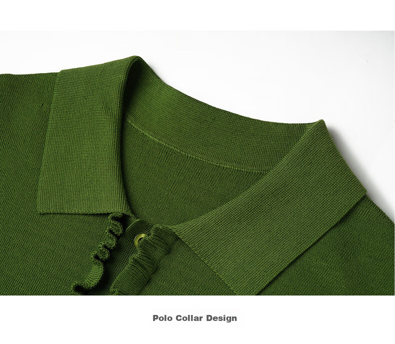 Olrain Eurielle Summer New Retro Brightening Green Polo Collar Slim Fit Short Sleeve Knit Top Women Green XL 18
