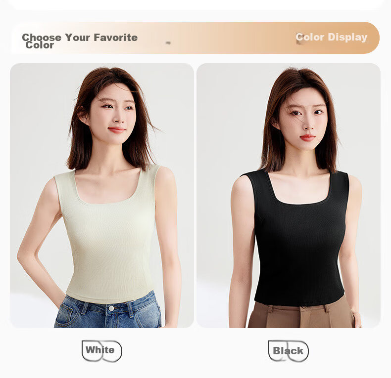 Fenteng Women's Vest with Built-in Chest Pad, Side Breast Coverage, Square Neck, Versatile Sleeveless Tank Top for Outerwear and Layering 9