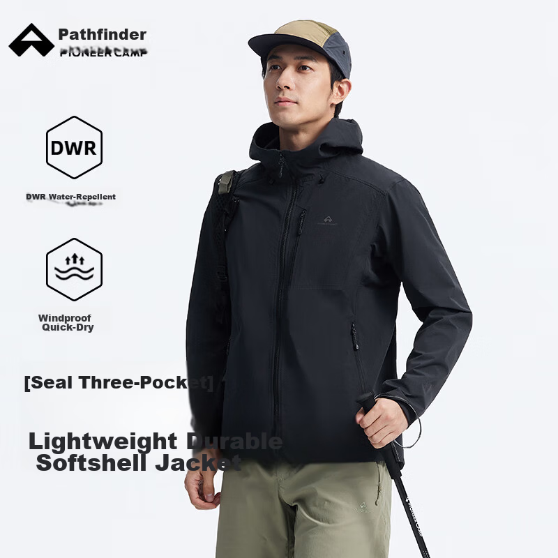 Toread Seals Three-Pocket Softshell Jacket Men Middle-Aged Hooded Windproof Durable Outdoor Sports Hiking Climbing Coat