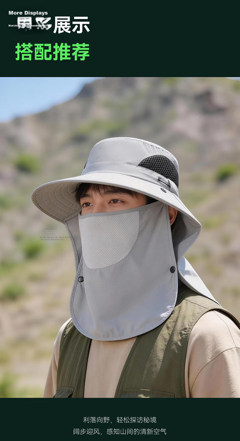 Miiow Men's Summer Lightweight Face Cover Sun Hat Outdoor Cycling Fishing Face Shield Neck Protection Fisherman Hat Black 10