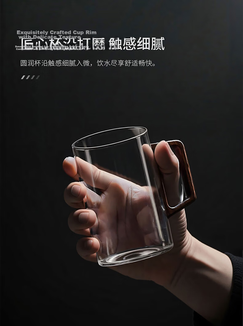 CLITON Wooden Handle Glass Water Cup High Temperature Resistant Large Capacity 500ml Tea Cup for Home and Men 7