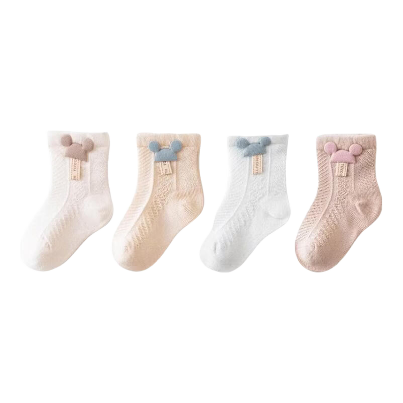 Aibao Baby Socks Summer Thin Newborn Mid-Calf Low-Cut Mesh Cotton Socks 4 Pairs Size M S762