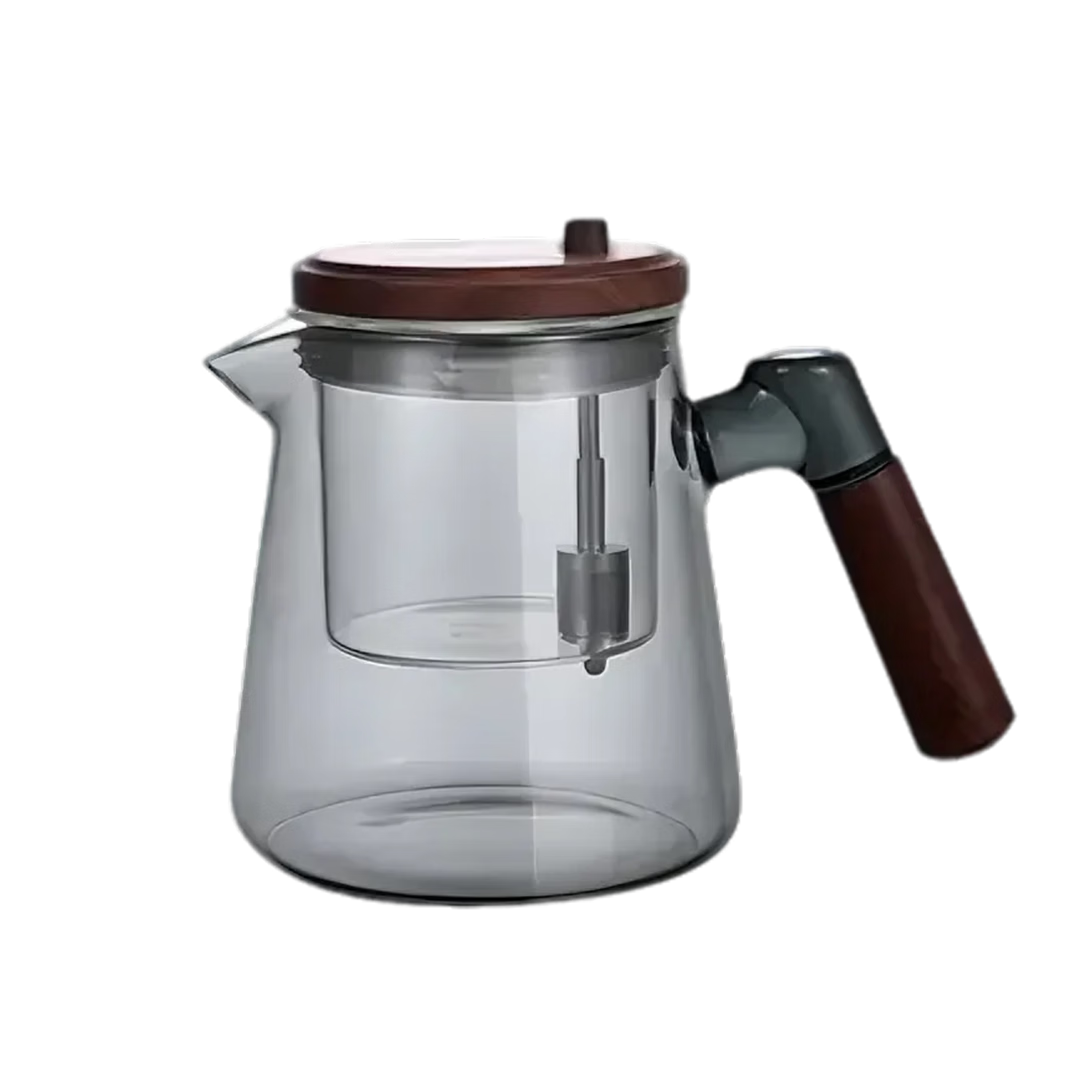 CLITON Heat-Resistant Glass Teapot with Filter, One-Touch Tea Separation, Smoke Gray, 650ml, for Home Use