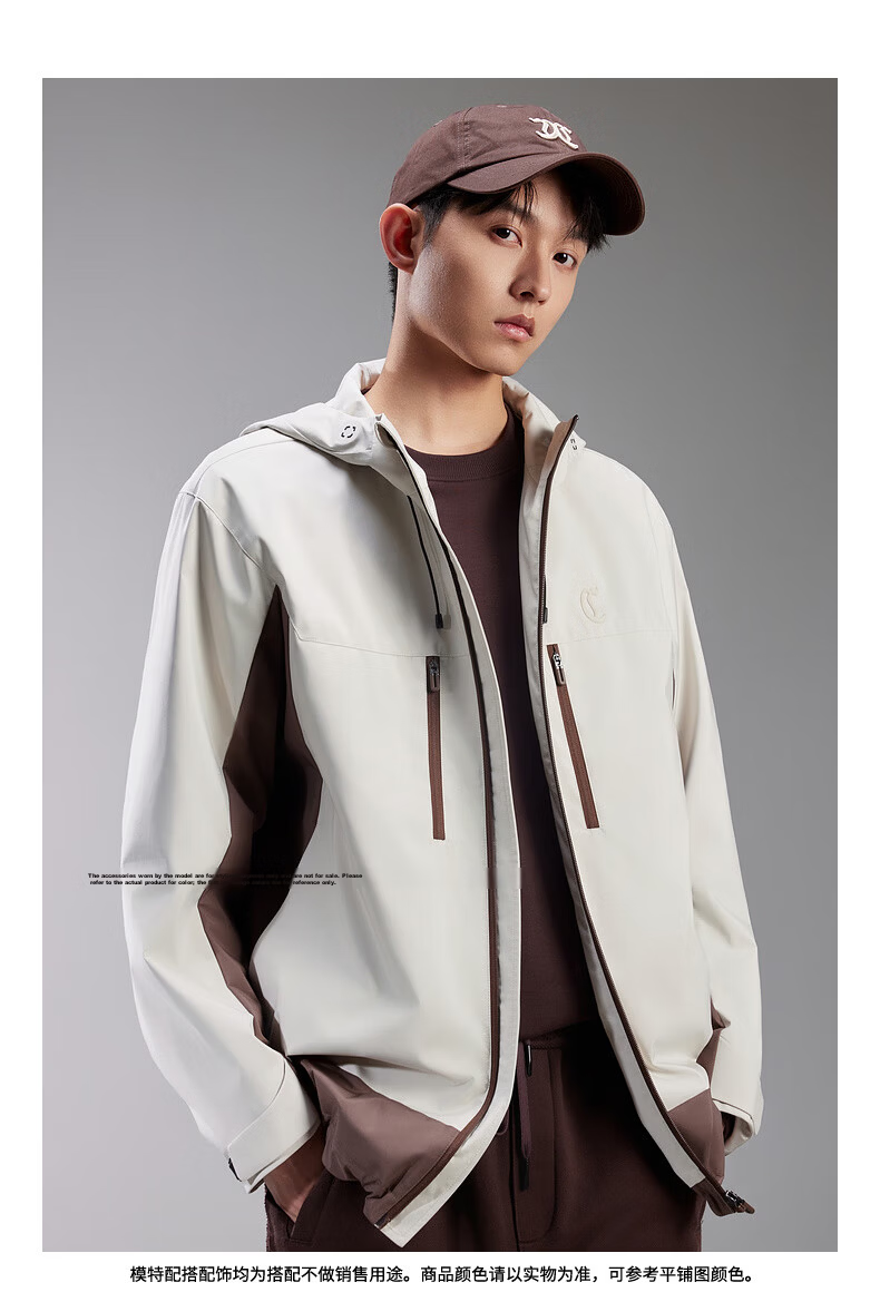 CABBEEN Polyester Suede Plain Casual Men's Three-Proof Outdoor Spliced Color-Block Winter Jacket 11