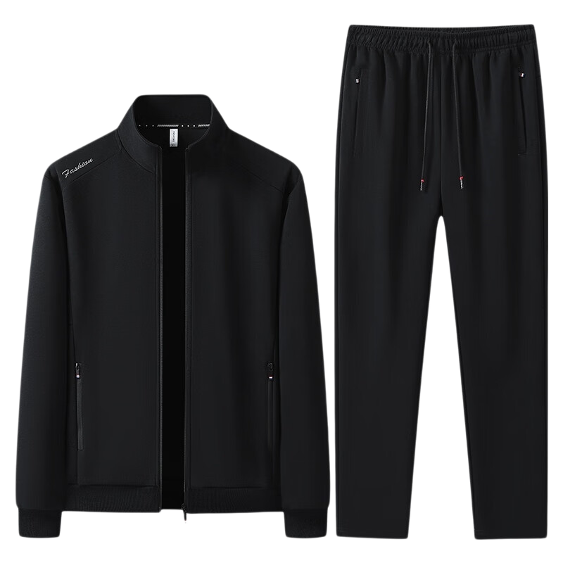 Pierre Cardin Men's Spring Autumn Stand Collar Jacket and Straight Leg Pants Casual Sports Two-Piece Set Dark Gray Straight Leg XL