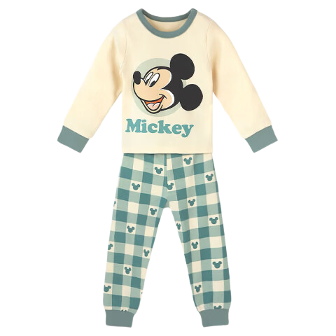 Disney Kids Class A Pure Cotton Autumn Thermal Underwear Set Plaid Mickey 100
