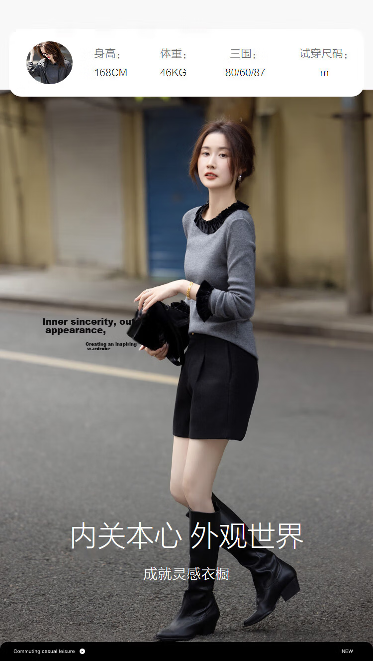 Demana Romantic Silhouette Winter Elegant Color-Block 3D Decorative Crew Neck Slim Fit Soft Stretch Knit Sweater for Women 9