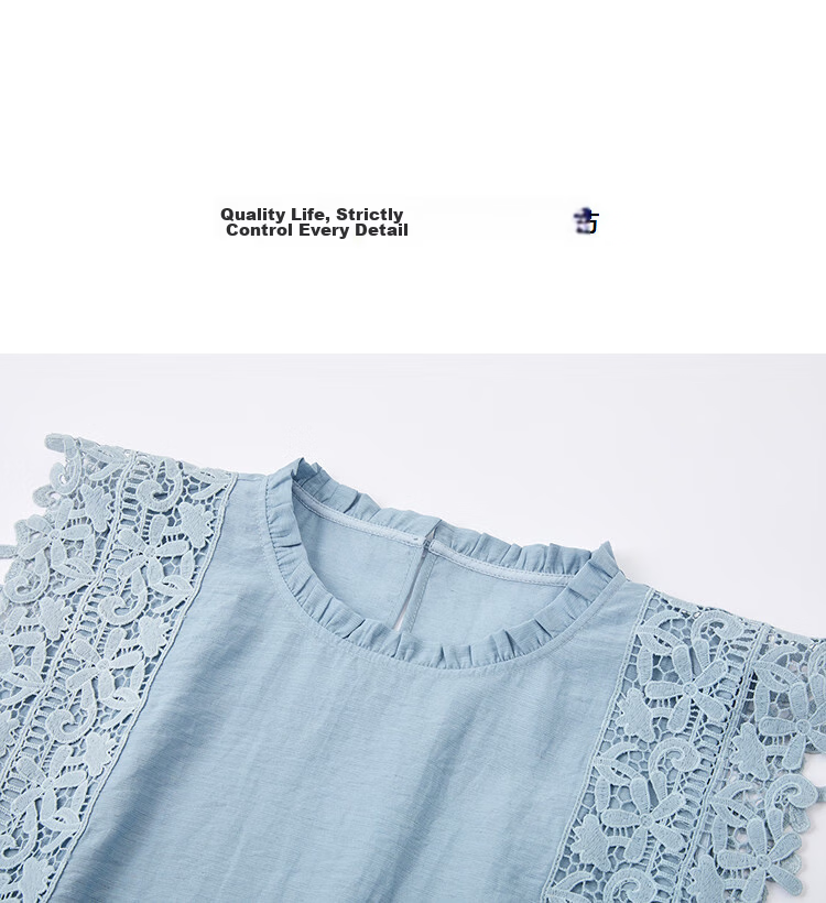 Demana Summer Sleeveless Loose Slimming Shirt with Flax and Ruffled Round Neck Lace Trim for Women Premium 15