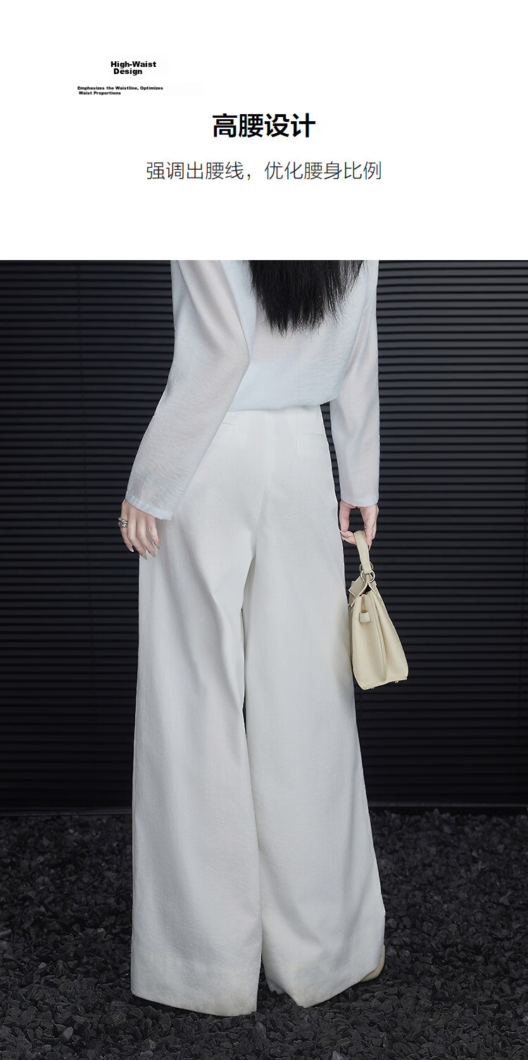 Demana [Smart Commuting] Spring Simple High-Waist Pleated Pocket Long Pants Petite Loose Women's Wide-Leg Casual Trousers 7