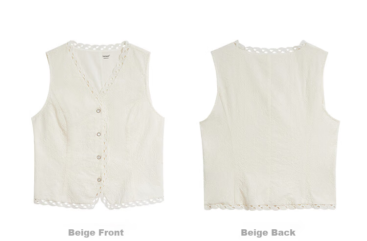 INMAN Embossed Embroidery V-Neck Short Sleeve Lace Blouse 26 Spring New Hollow Out Lace Top Beige L 19