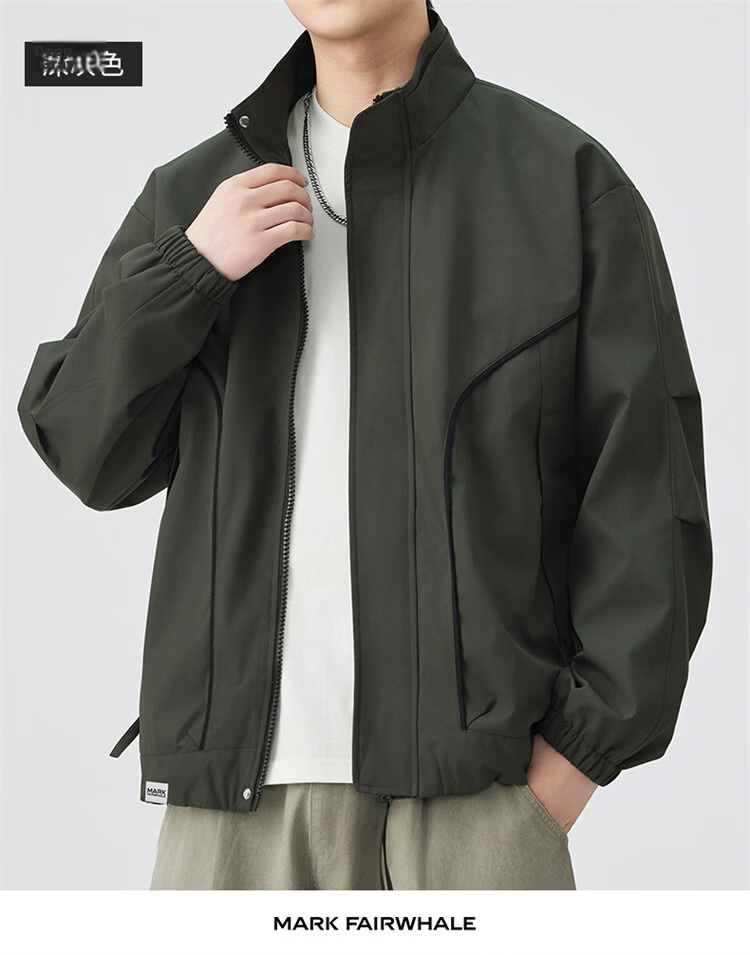 MARK FAIRWHALE Men's Spring and Autumn Loose Casual Jacket, Versatile Workwear Shirt, Light Gray, 3XL 19