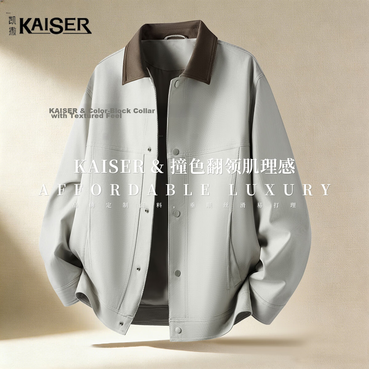 Caesar Men's Spring Button Retro Colorblock Windproof Breathable Durable Easy-Care Casual Jacket with Lapel Collar