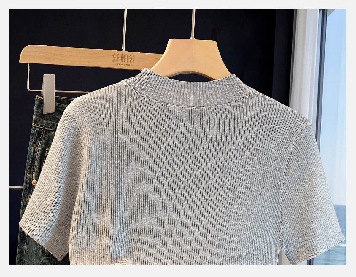 Cypress Slim Fit Knitted Sweater Women 2026 Summer New Fashion Polo Embroidered Round Neck Short Sleeve Pullover T-Shirt 8