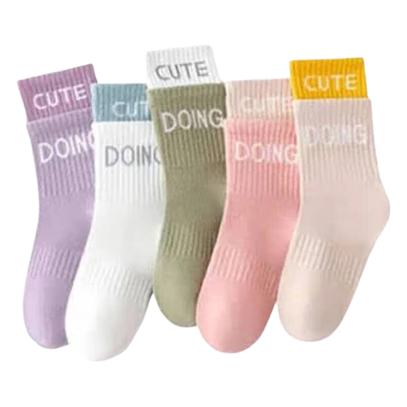 Mianmanman Children's Socks, Pure Cotton, 10A Antibacterial And Anti-Mite, Mid-Calf Socks for Girls, Long Socks for Older Children, Autumn And Winter Season, 6 Pairs