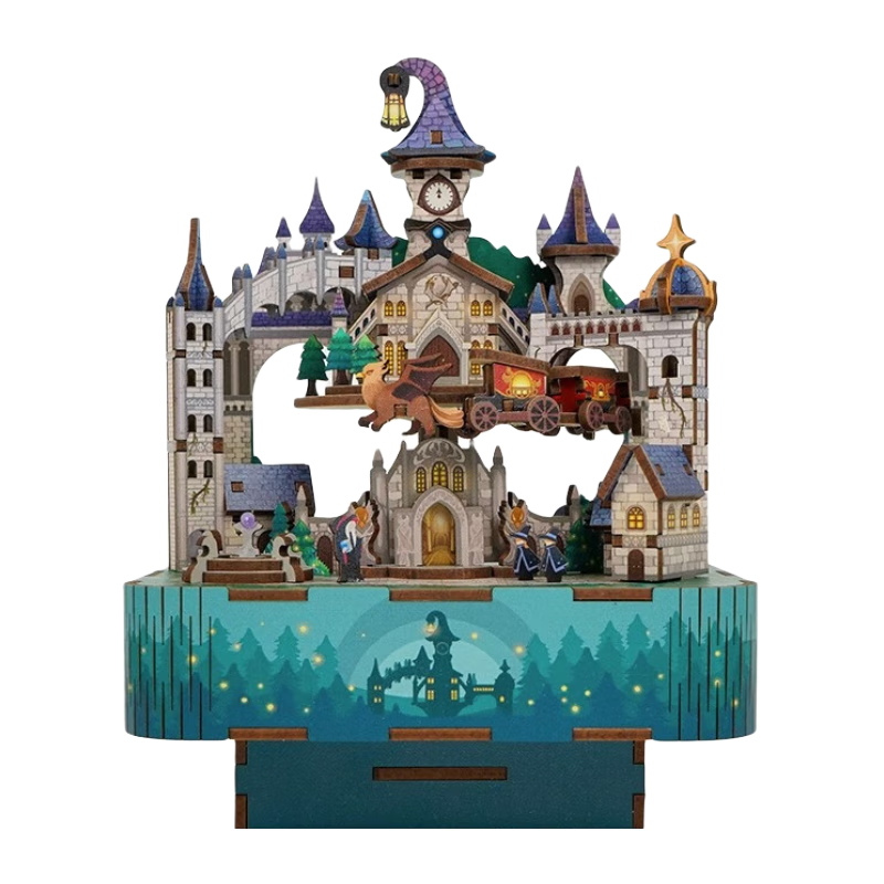 Tongqu Magic Castle Assembly Music Box, Puzzle Toy, Children's Musical Model, 3D Decoration, Birthday Gift