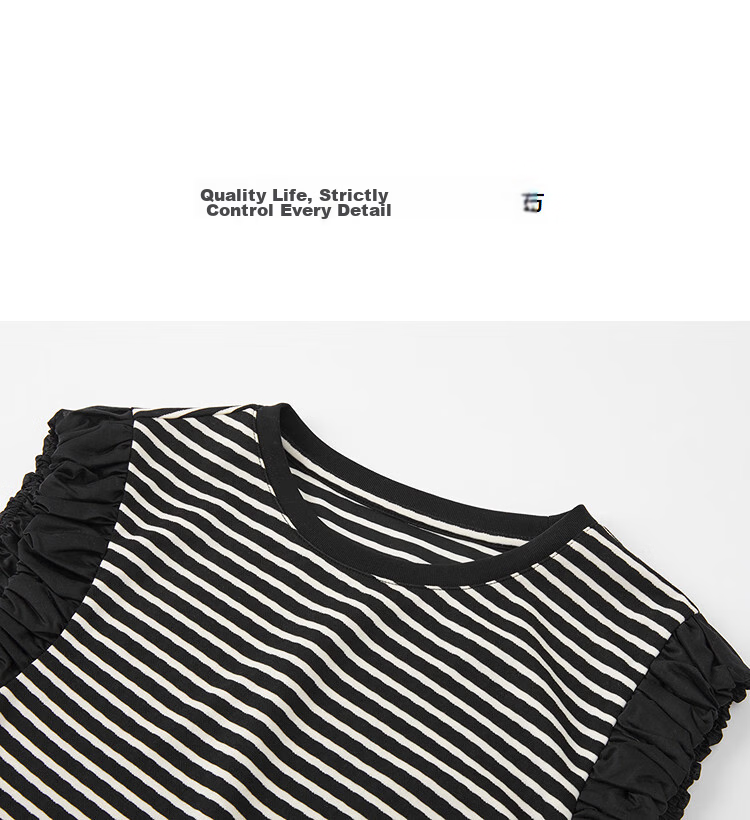 Demana Vintage Overture Summer Lightweight Professional Round Neck Striped Slit Pleated Patchwork Slim Dress for Women Premium Feel 8