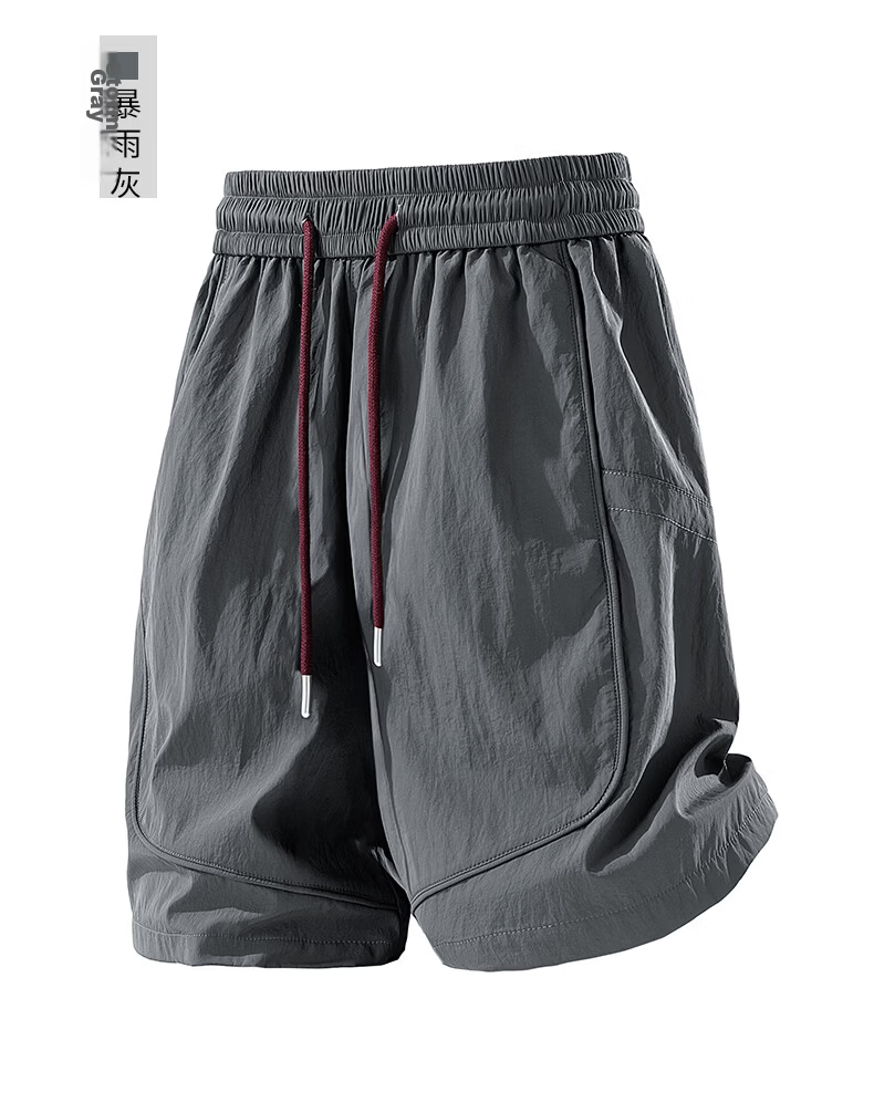 :CHOCOOLATE IT Quick-Dry Men's Summer Ice Silk American Style Loose Casual Thin Five-Point Shorts Dark Night Black M 16