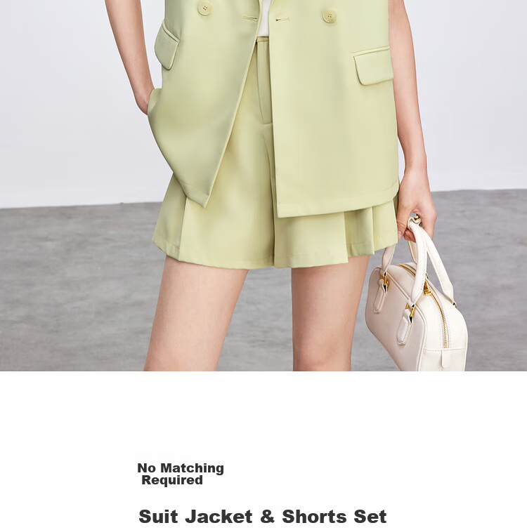 Sentubila Urban Commuter Women's Summer Slim Fit Short Sleeve Blazer and Elastic Waist Shorts Two-Piece Set 2