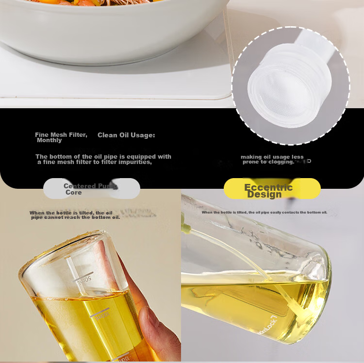 LOCK&LOCK Reversible Spout Oil Dispenser Kitchen Glass Vinegar Soy Sauce Condiment Bottle 550mL Milky White 10