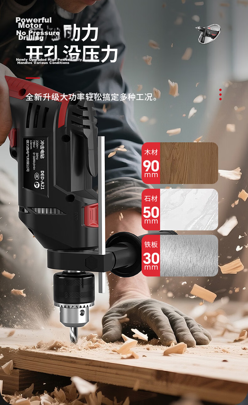 DELIXI ELECTRIC Multi-Function Electric Hammer Drill Heavy-Duty Concrete Industrial Grade 1050W 8