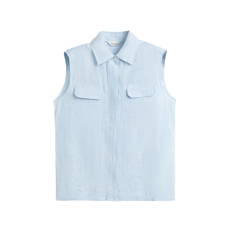 GANT Women's Spring Summer Pure Linen Striped Solid Vintage Coin Style Shirt 455-Blue S