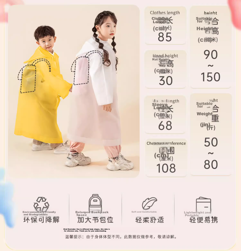 BADIGAO Disposable Raincoat Kids One-Piece Full Body Thickened Large Transparent Anti-Rain Portable Backpack Essential for School 4