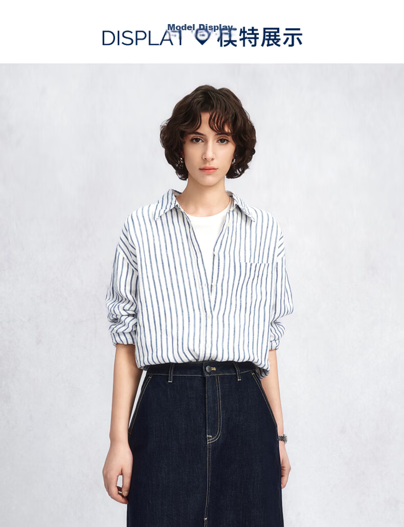 GANT Women's Spring Summer Pure Linen Striped Vintage American Style Long Sleeve Shirt 409-Navy Blue White Stripes M 3