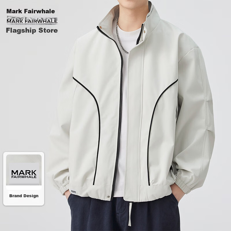 MARK FAIRWHALE Men's Spring and Autumn Loose Casual Jacket, Versatile Workwear Shirt, Light Gray, 3XL