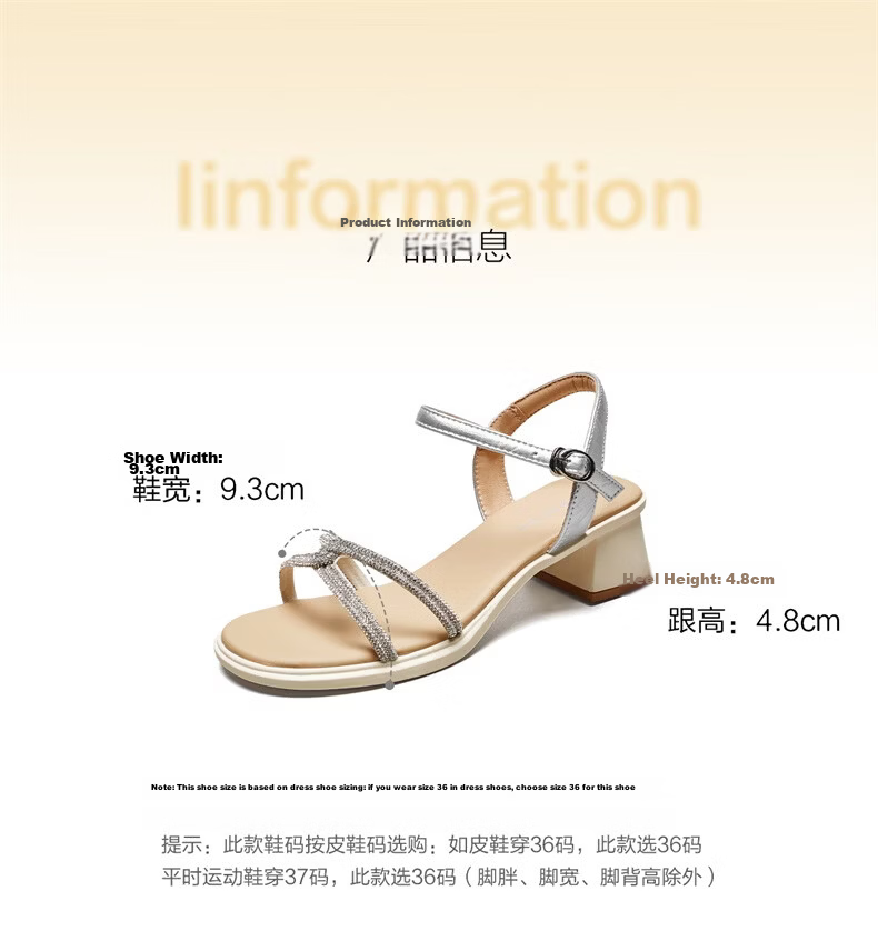 Eierkang Women's Silver One-Strap Block Heel Sandals French Style Commuter Elegant Mom Shoes 26123W Size 37 10