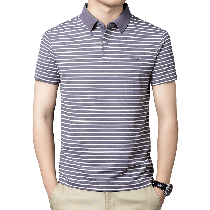 Edenbo Men's Short Sleeve Polo Shirt Spring Summer Striped Skin-friendly Commuter Top Purple 180/96A (2XL)