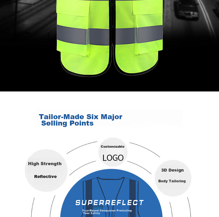 Baige Reflective Vest Breathable Construction Traffic Warning Sanitation Safety Vest Multi-pocket Zipper Style CW566564 2