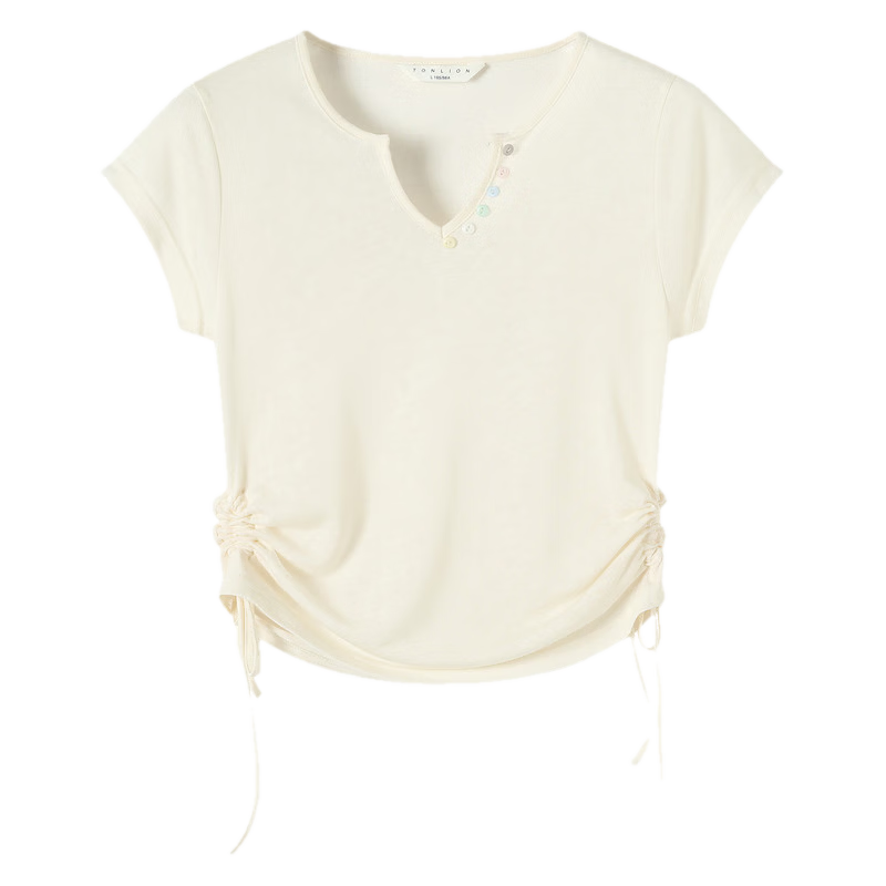 TonLion 2026 Summer New Women's V-Neck Short Sleeve Thin T-Shirt Stylish Versatile Casual Lazy High-End Feel