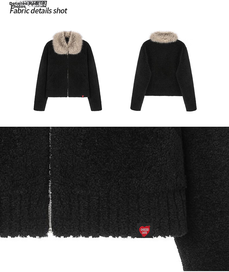 :CHOCOOLATE IT Dyed Lamb Wool Collar Shearling Coat Autumn Winter Women's Black Eco-friendly Fur Black M 3