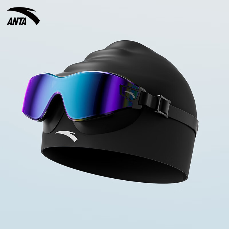 ANTA Men's Large Frame Coated Waterproof Anti-Fog Swimming Goggles and Professional Adult Swim Cap Set 6