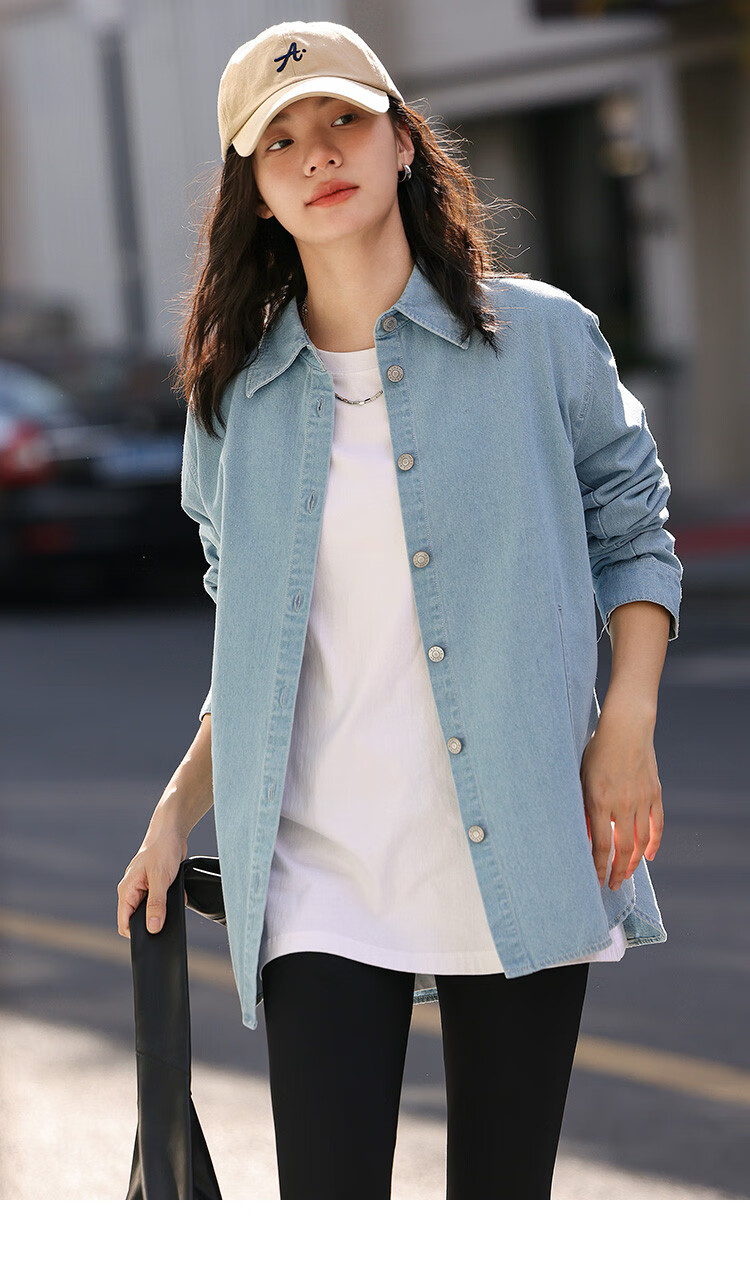 Dme [Light-Colored Denim Shirt] Spring And Autumn Youthful Age-Reducing Artistic Elegant Simple Basic Shirt for Wome 10