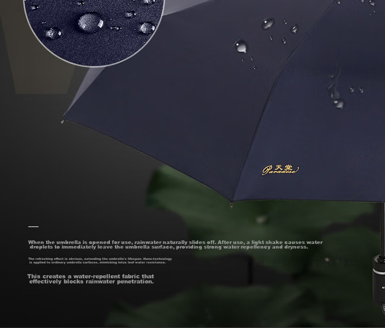 Paradise Umbrella Fully Automatic Three-Fold Sun Umbrella UV Protection Folding Large Umbrella Unisex Midnight Blue 10